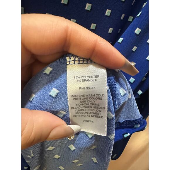 Liz Claiborne Blue Geometric Print Wrap Top | Size M - Picture 13 of 13